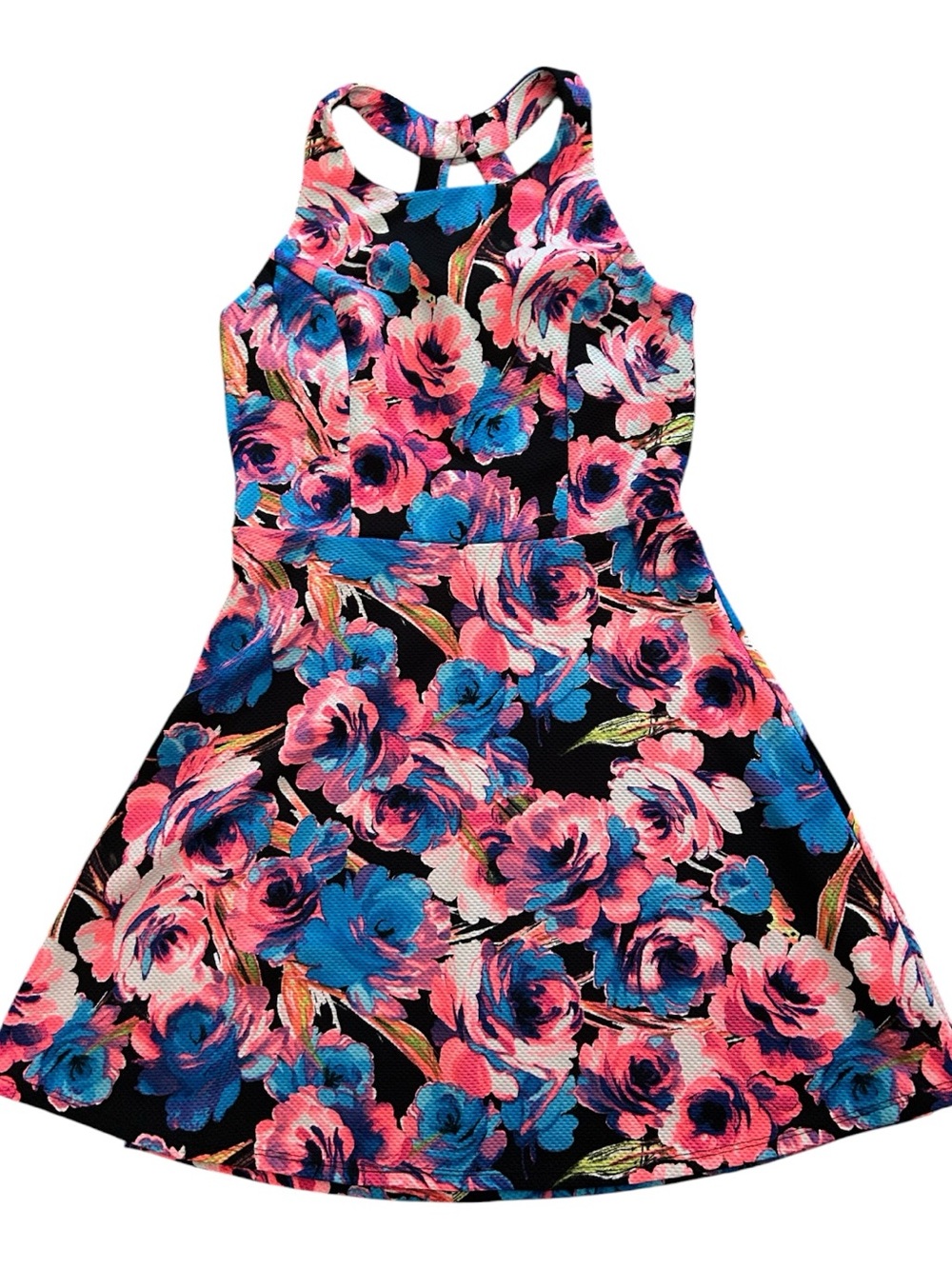 OOTD Women’s Floral Halter Dress - Pink & Blue Sz M Euc